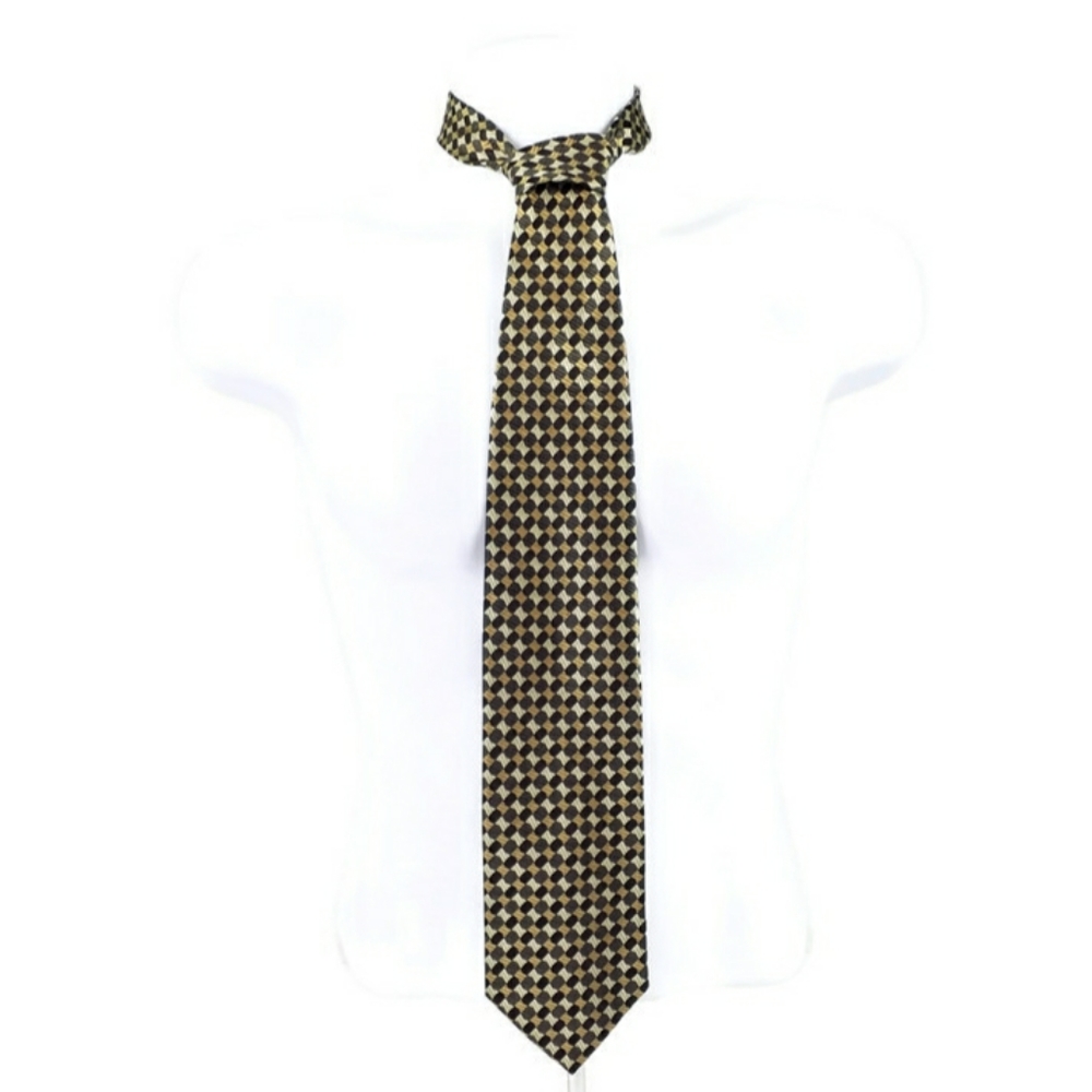 G Foggia 100% Silk Tie Black Gold Geometric Woven Necktie 60"